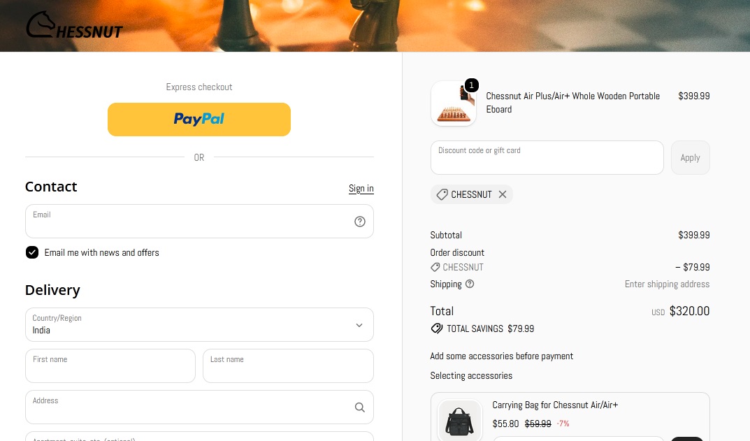 chessnut checkout proof