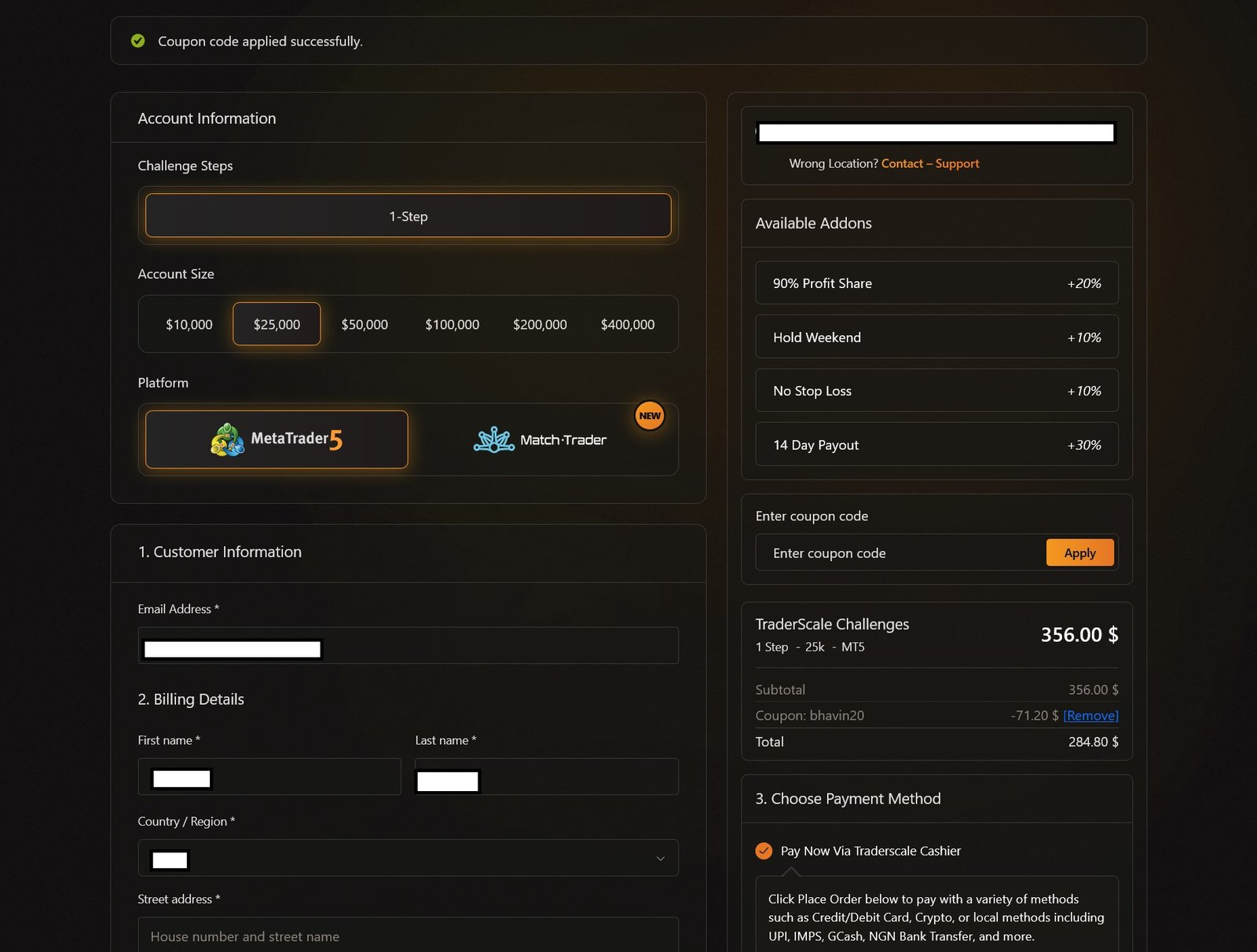 Traderscale checkout proof
